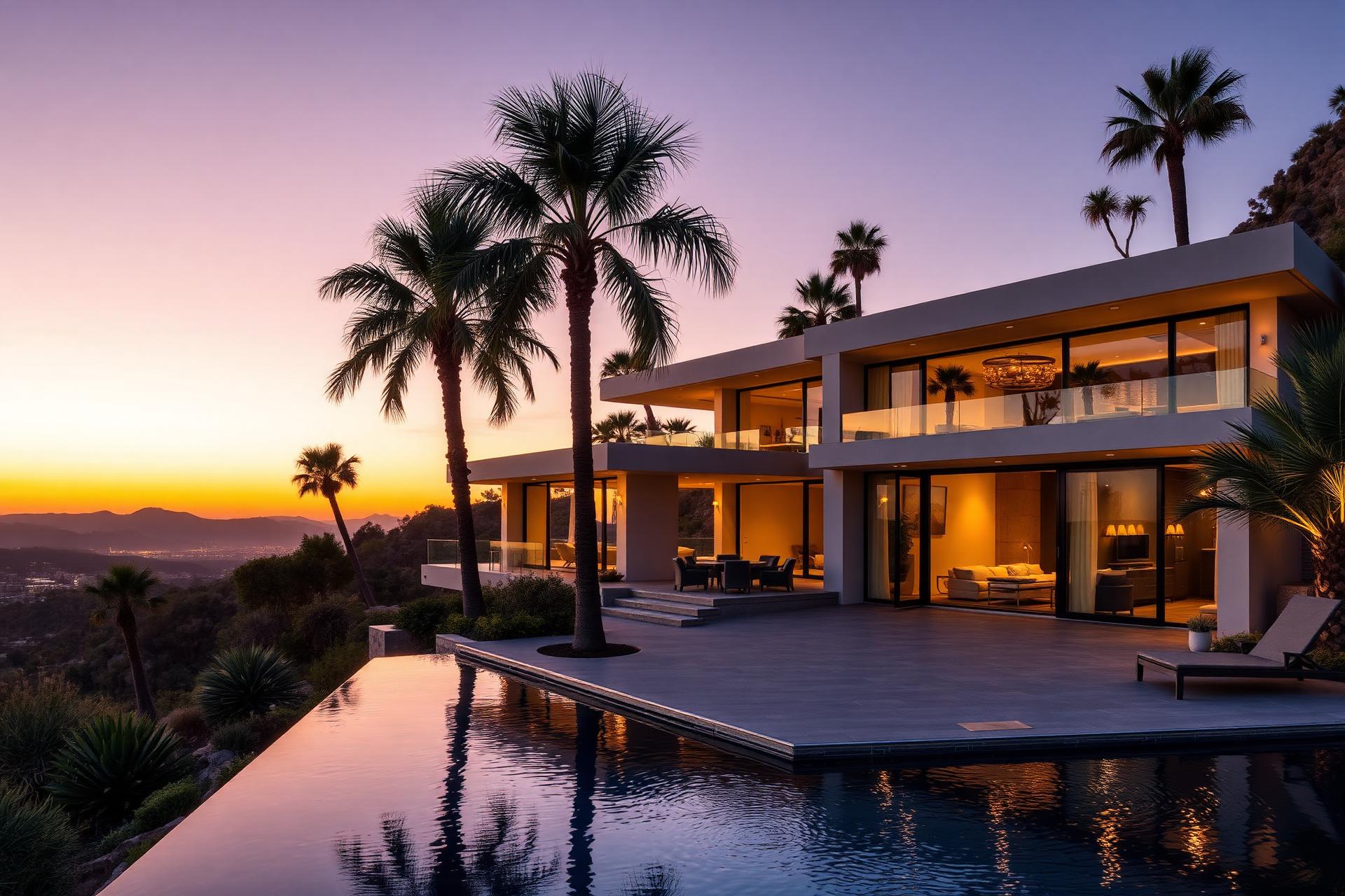 Luxury Southern California estate at dusk
